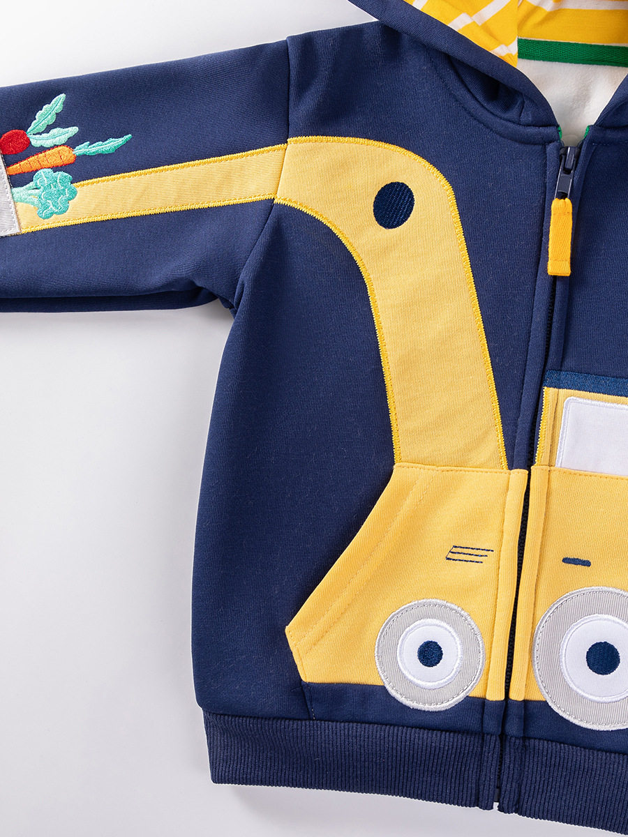 Factory Boys' Hoodie, Autumn Fleece-lined Jacket, Kids' Long-sleeve Warm Top