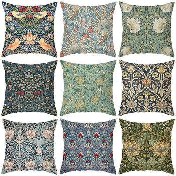 Cross-border retro flower pillow cover linen printing living room sofa decorative cushion cover Amazon pillow wholesale