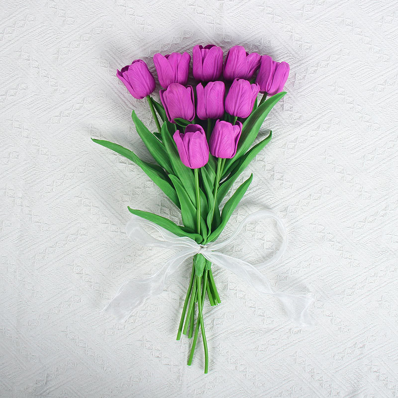 佰顺郁金香仿真花婚礼假花花束拍摄道具家居客厅装饰PU仿真花批发