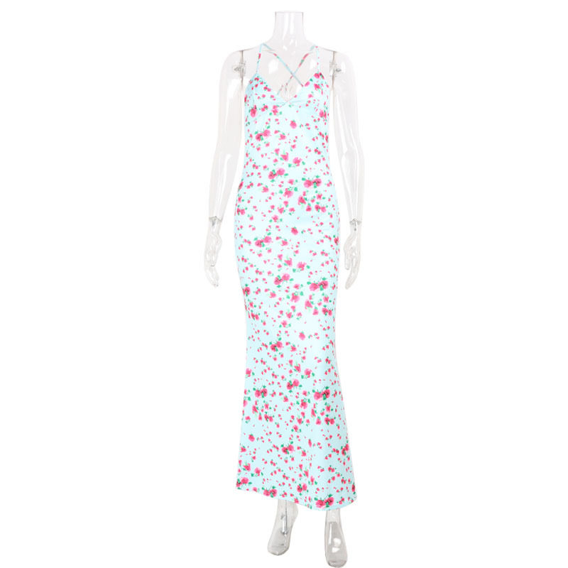 Floral Maxi Dress Slimming Fit Deep V Neck Sleeveless Elegant Spring Summer Vacation Wear Wholesale Available