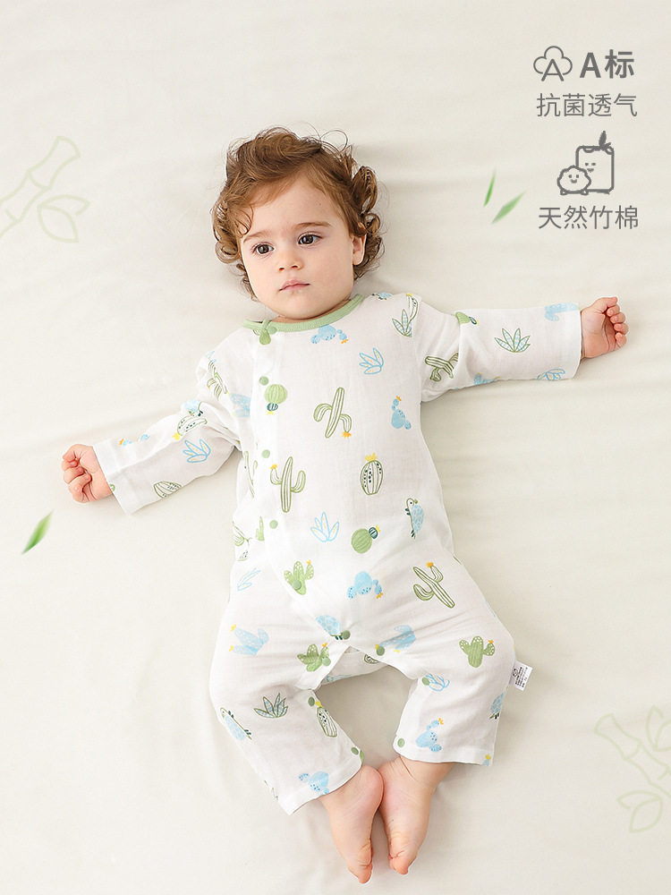 crawling clothes baby clothes Class A gauze jumpsuit bamboo cotton baby cooling air-conditioned clothes newborn pajamas