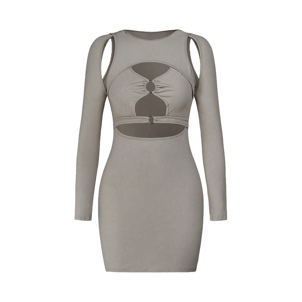 Bodycon Dress Hollow Out Front Ring Detail Milk Silk Fabric Sexy Style for Parties and Night Out Wholesale Available