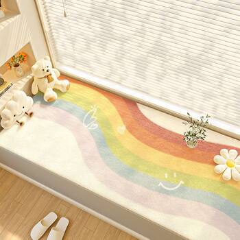 Fresh Style Cashmere Bedroom Bay Window Mat Home Cool-proof Anti-slip Mat Dirt-resistant Easy-to-care Cream Style Decorative Mat