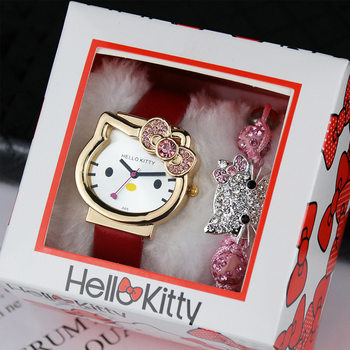 HELLO KITTY KT cat children's gift watch female middle school student cartoon electronic watch bracelet 3-Piece Set boxed