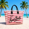 Pink and white striped canvas bag
