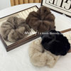 Korean-Style Faux Mink Fur Plush Scrunchie Bun Hair Tie for Women, High-Elasticity Hair Band with Flower Design