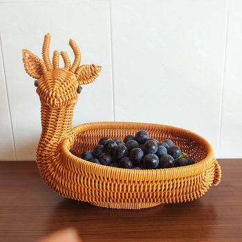 Imitation Rattan Woven Fruit Basket Creative Animal Fruit Plate Living Room Dried Fruit Snack Storage Basket Steamed Bread Basket Woven Basket