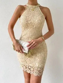 Sleeveless Lace Trim Dress Slim Fit Solid Color Elegant Design Perfect for Autumn Events Wholesale Available