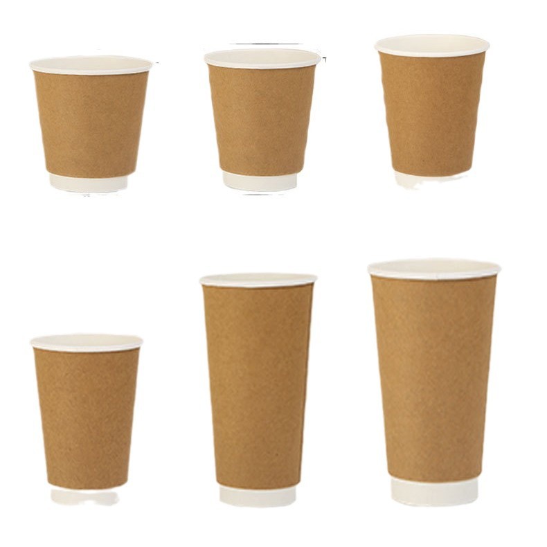 Disposable Coffee Cup Milk Tea Soybean Milk with Lid Commercial Household Paper Cup Takeaway Packaging Hot Drink Cup Hollow Heat Insulation Cup