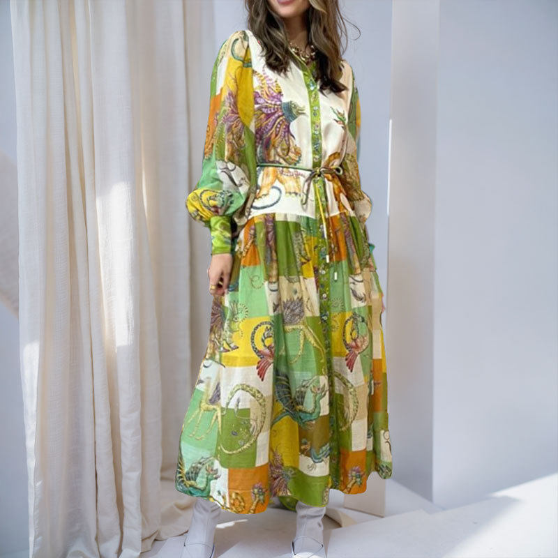 Summer Floral Long Dress for Women Lantern Sleeve Vacation Style Lightweight Fabric Wholesale Available