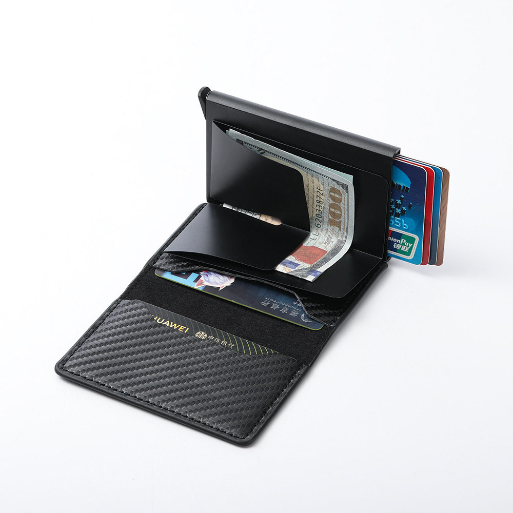 Factory Spot Wholesale Men's Wallet Carbon Fiber Aluminum Alloy Card Holder European and American Automatic Card Buckle Card Holder