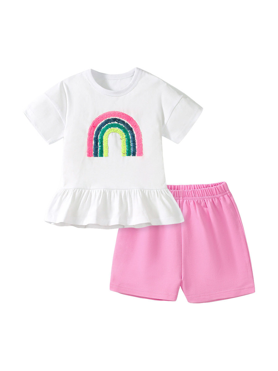 New Summer Girls' Set, Cute Rainbow Kids' Clothing, Cotton Girls' Set Wholesale