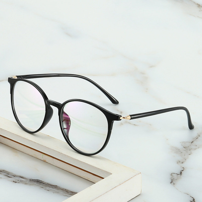 TR90 round large frame without makeup decoration white flat glasses frame light tea transparent color glasses frame myopia ultra light glasses frame