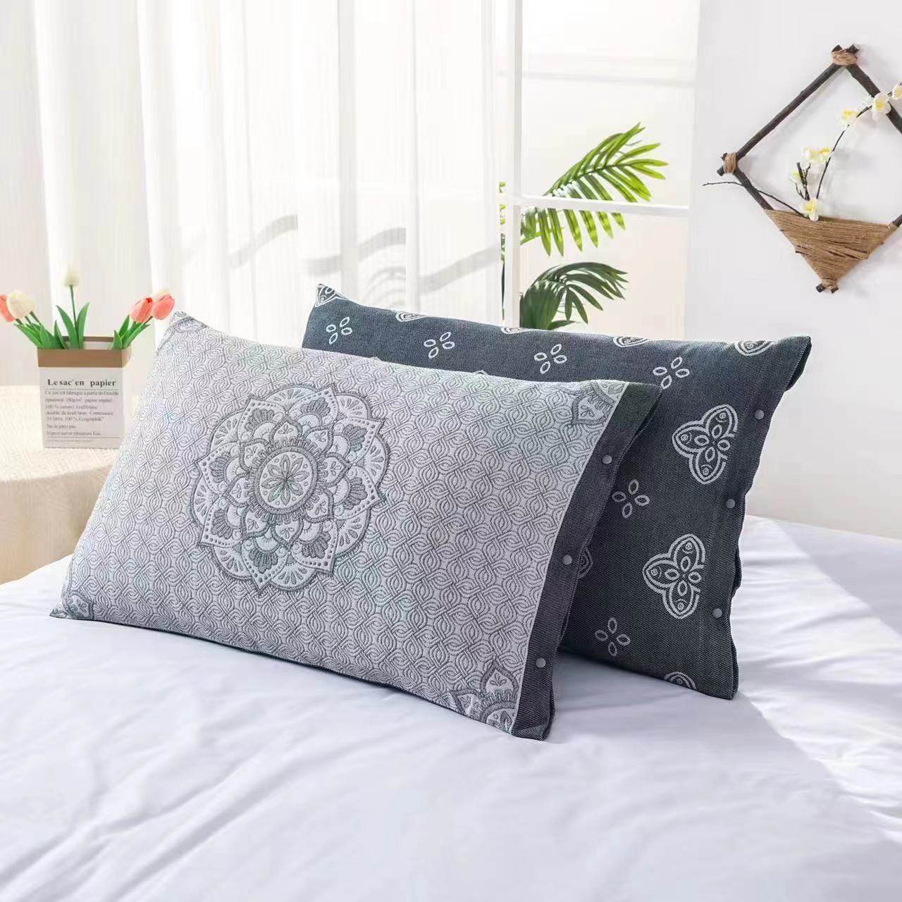 One-piece drop-down cotton gauze pillowcase 48*74 cotton household adult sweat-absorbing pillowcase