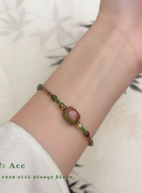 「花影重重」森系花绿石琉璃手串个性手作款不规则手链送闺蜜手饰