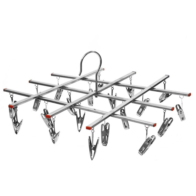[122 Selection]Stainless Steel 20-Clip Clothes Hanger, Sock Drying Rack, Multifunctional Foldable for Balcony and Student Dormitory