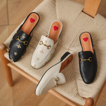 Flat Half-Drag 2025 Summer New Women's Shoes Thick Heel Low Heel Outer Slippers