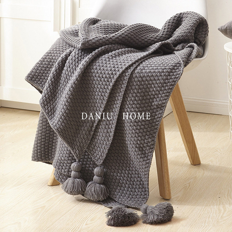 Nordic Tassel Knitted Blanket Wool Ball Blanket Office Air Conditioning Lunch Break Blanket Cover Blanket Sofa Casual Blanket Cotton Blanket