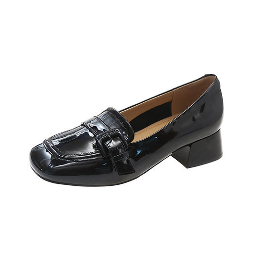 乐福鞋女2024春季新款方头时装通勤单鞋休闲小皮鞋一件代发简约风