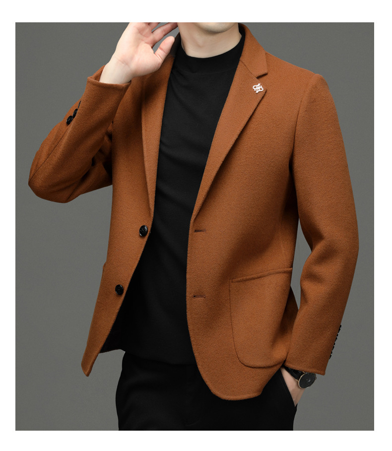 Áo blazer nam len hai mặt dáng ôm phong cách tối giản — màu cam, con lạc đà