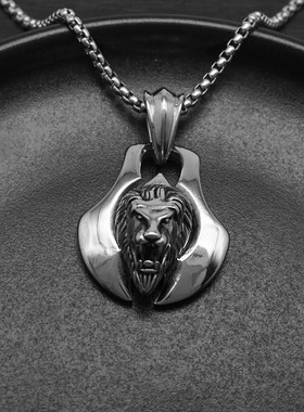 跨境吊坠项链钛钢狮子狮头男饰品