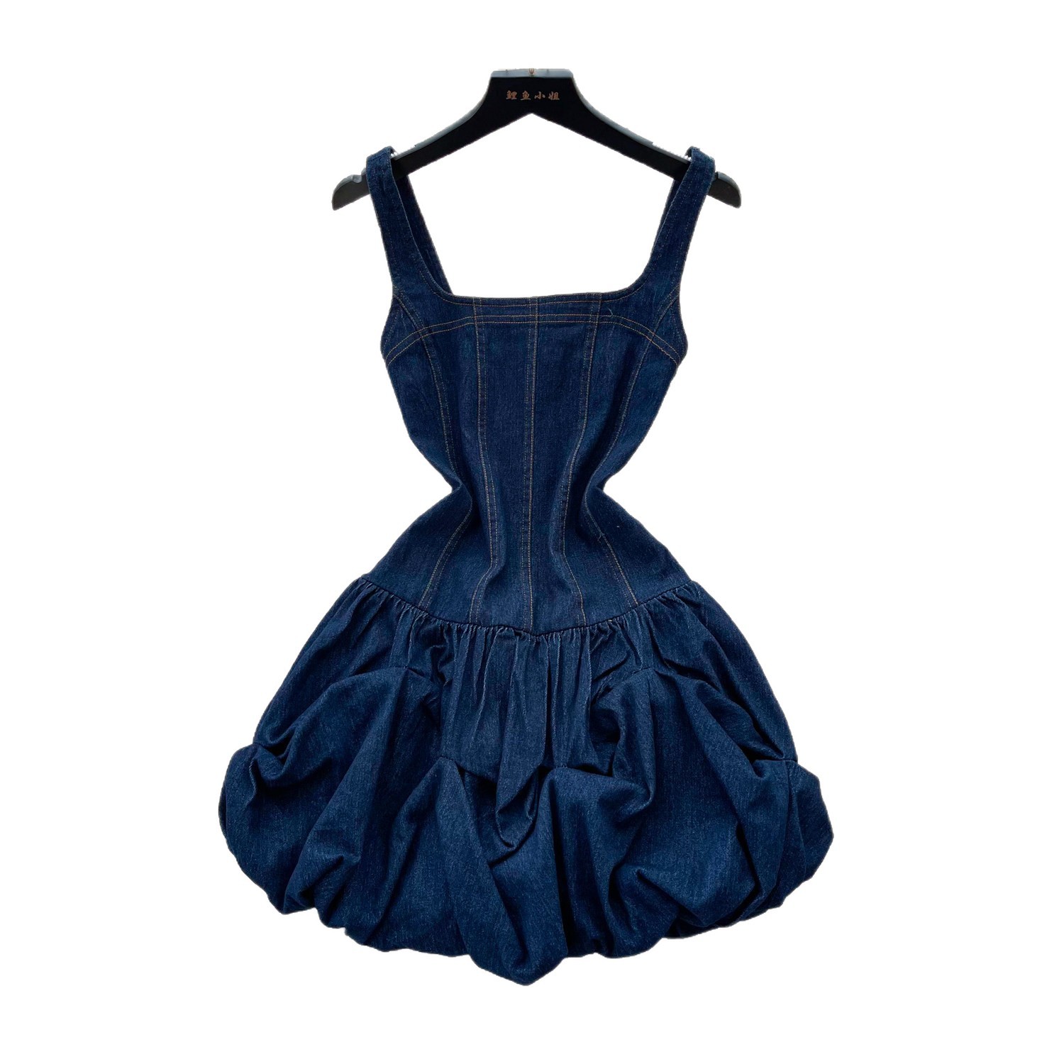 Summer Womens Denim A Line Dress with Sleeveless Design and Waist Cinching Fit in Blue Available in Multiple Sizes Wholesale