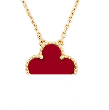 Four-leaf clover necklace women's single flower double-sided pendant White fritillary thick plated 18k Rose Gold red agate factory for live broadcast