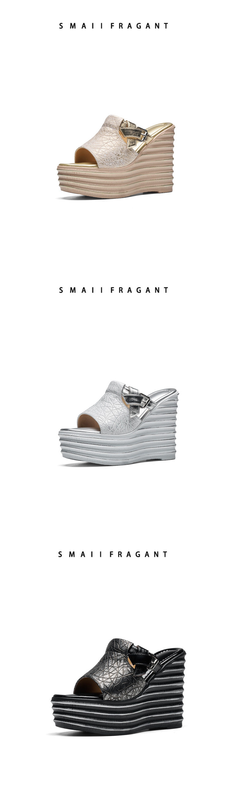 Dép sandal nữ quai chữ V da thật đế xuồng cao 12 cm — [Bạc], [Đen], [Vàng nhạt] chi tiết 7