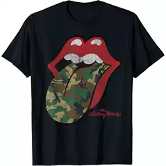 Cross-Border European Size Pure Cotton Official Rolling Stones Distressed Camo Tongue t