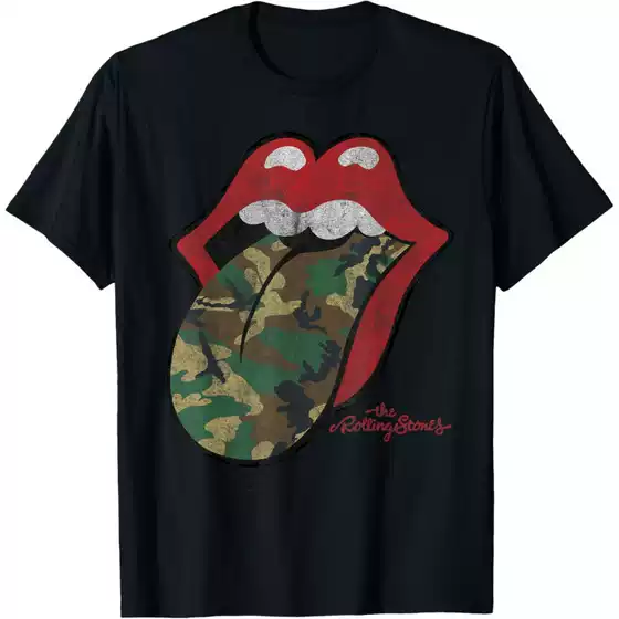 Cross-Border European Size Pure Cotton Official Rolling Stones Distressed Camo Tongue t