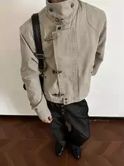 American-Style Vintage Airplane Buckle Lapel Jacket for Men and Women, Spring and Autumn American Retro Vintage Short Wide Workwear Coat