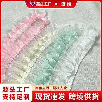 Encrypted 4cm Double-Layered Pleated Polyester Ribbon Colorful Organza Clothing Cuff Handmade DIY Lace Trim Accessories