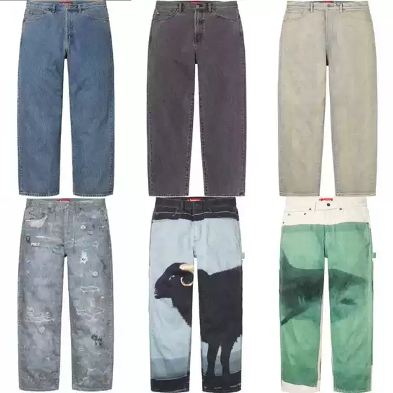 High Quality Supreme25 Trendy Brand Jeans Pants Trendy Brand Digital 3D Printed Loose Jeans Pants
