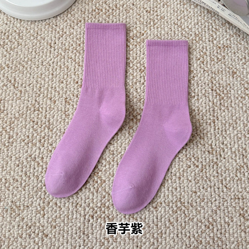 彩色袜子女长筒袜四季款ins潮流糖果色马卡龙中筒袜学生运动棉袜