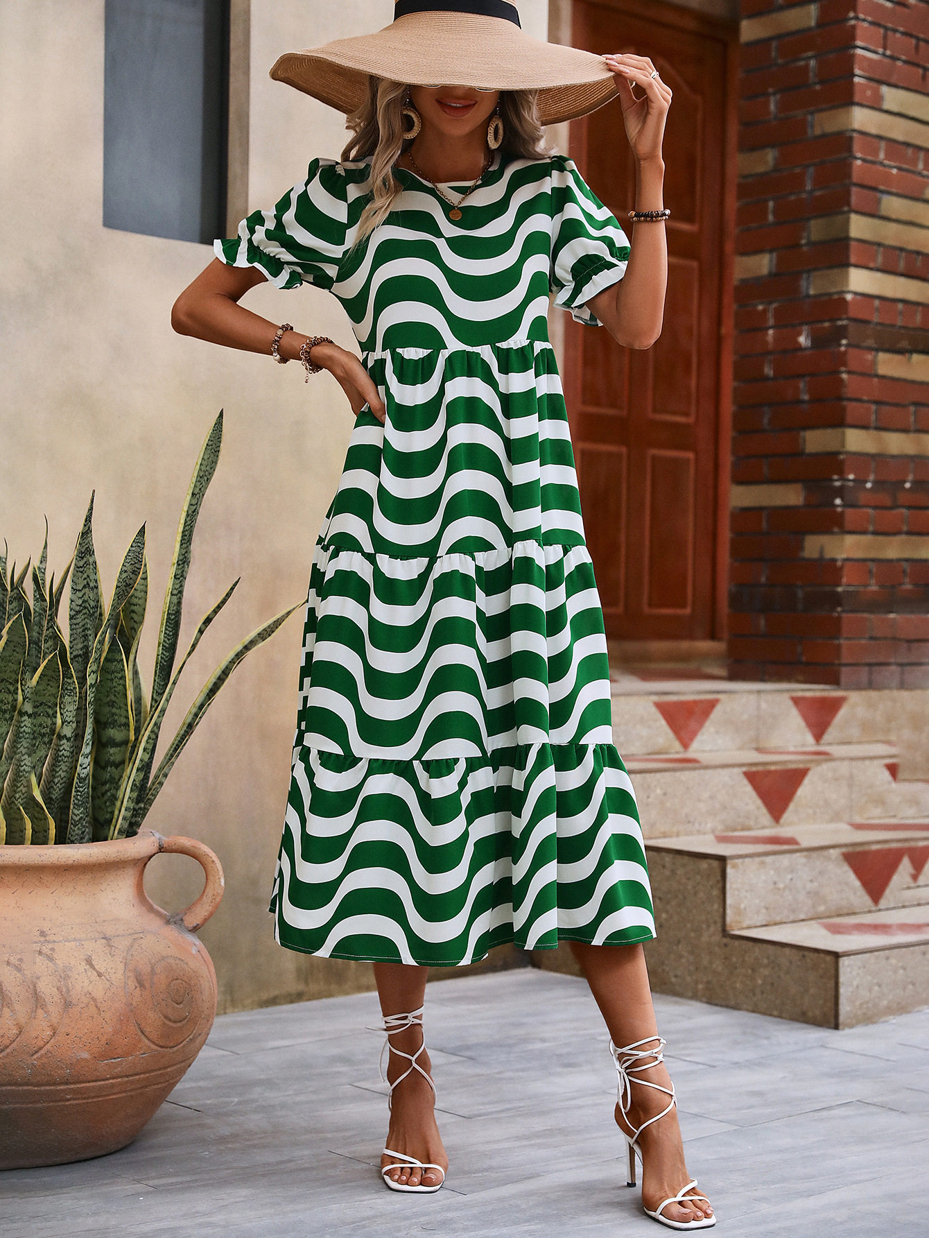 Floral Print Loose Fit Puff Sleeve Dress Casual Style Comfortable Fabric Perfect for Summer Ready to Ship