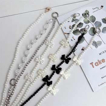 Flying butterfly jewelry pearl bow crossbody long chain Chanel style hanging chain phone case pendant single shoulder back chain female