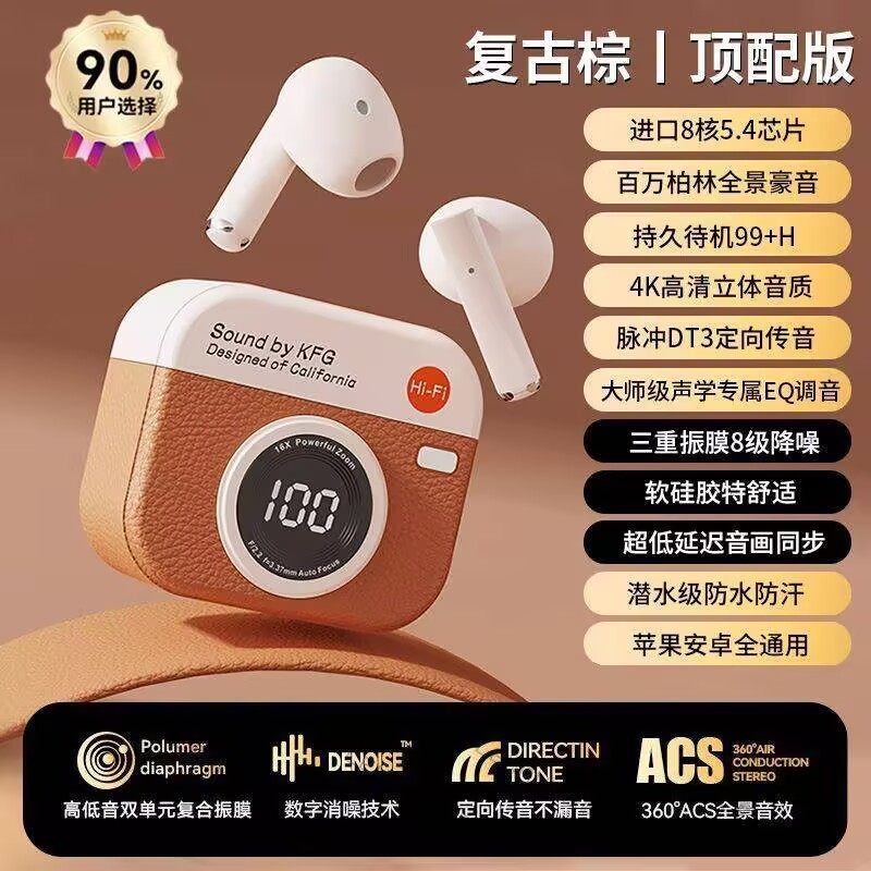 Cross-Border 2025 New Smart Digital Display Berlin Sound High-Quality Retro Camera In-Ear Bluetooth Headset Q86