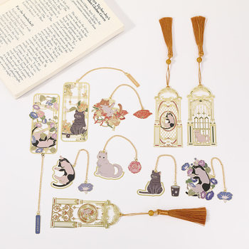 Girl's Cute Cat Series Metal Bookmark Student Gift Super Cute Animal Hollow Stainless Steel Tassel Book Holder