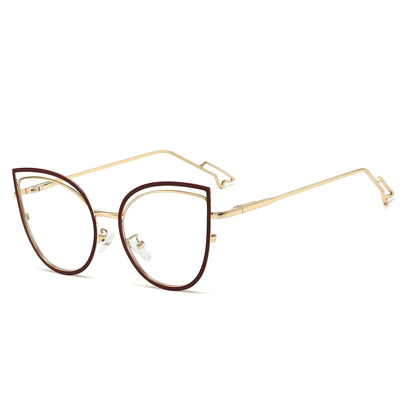 European and American Cat-Eye Hollow Glasses Frame Cross-Border Trendy Metal Spring Legs Anti-Blue Light Glasses Can Be Matched with Myopia Glasses Frames