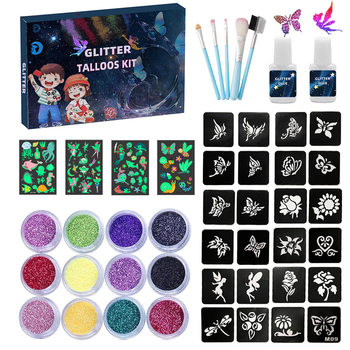 New Tattoo suit 12 Color Glitter Powder 4 Cartoon Luminous Paste Diamond Temporary Tattoo Template Cross Border