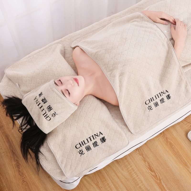 Towel Absorbs Water and Does Not Shed Hair. Beauty Salon Towel Bath Skirt. Beauty Salon Special Towel with Engraved Logo. Coral Velvet Towel