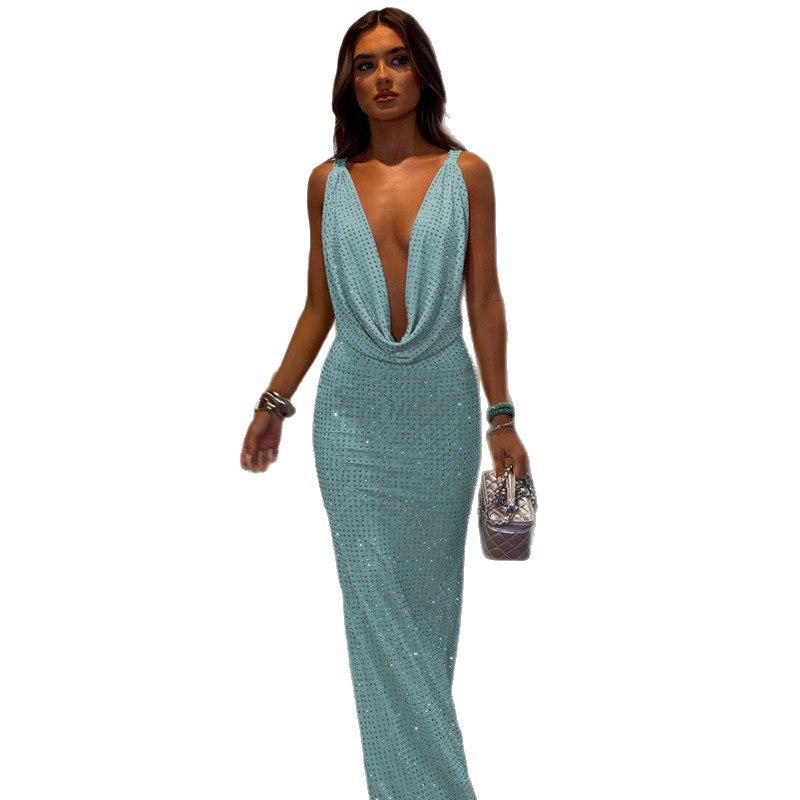 Summer Womens Dress Fashionable Halter Neck Sequined Sexy Open Back Bodycon Style Perfect for Parties and Events