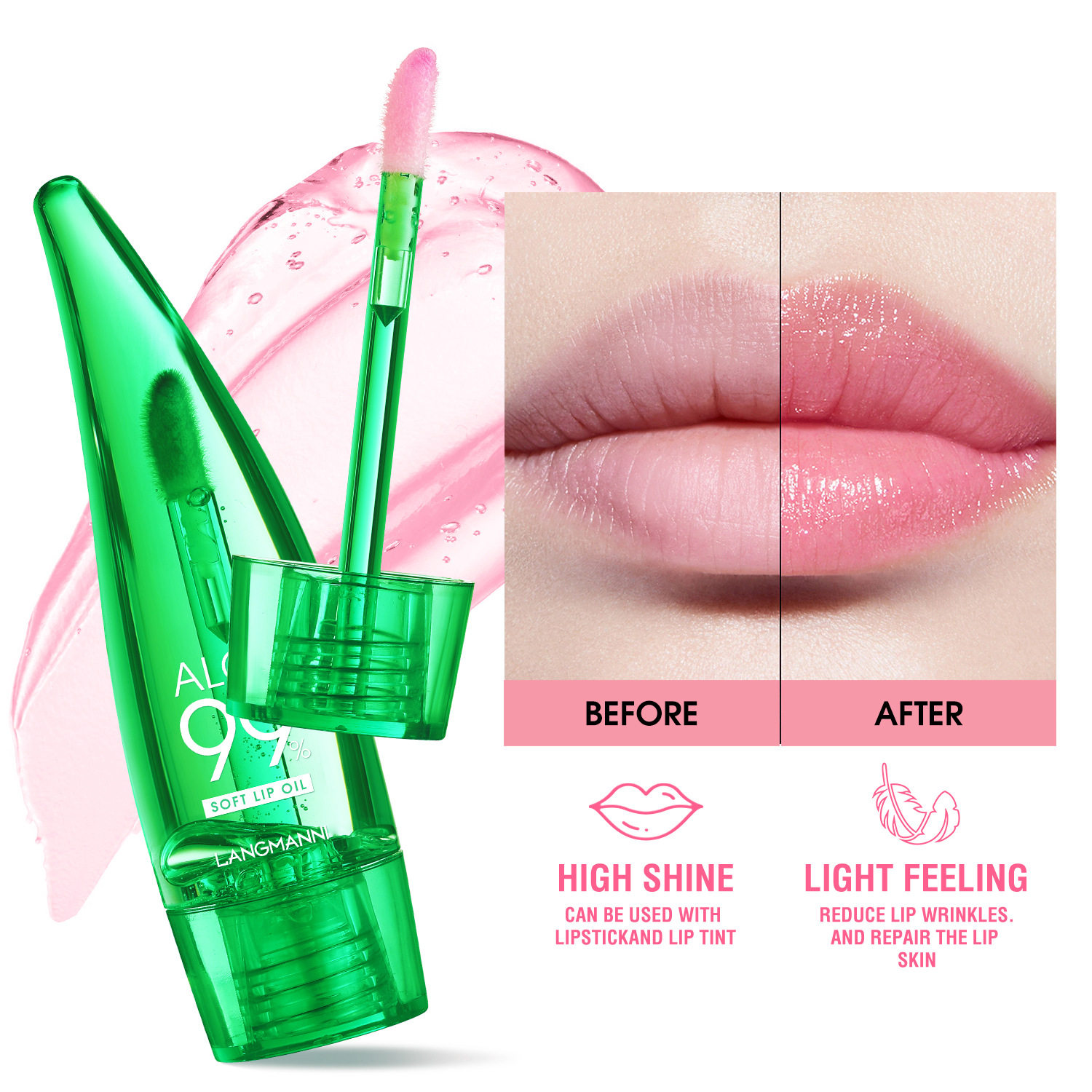 langmannni Aloe Lip Gloss Warm Color Changing Lip Glaze zi Runbao shi Lip Balm Lip Oil