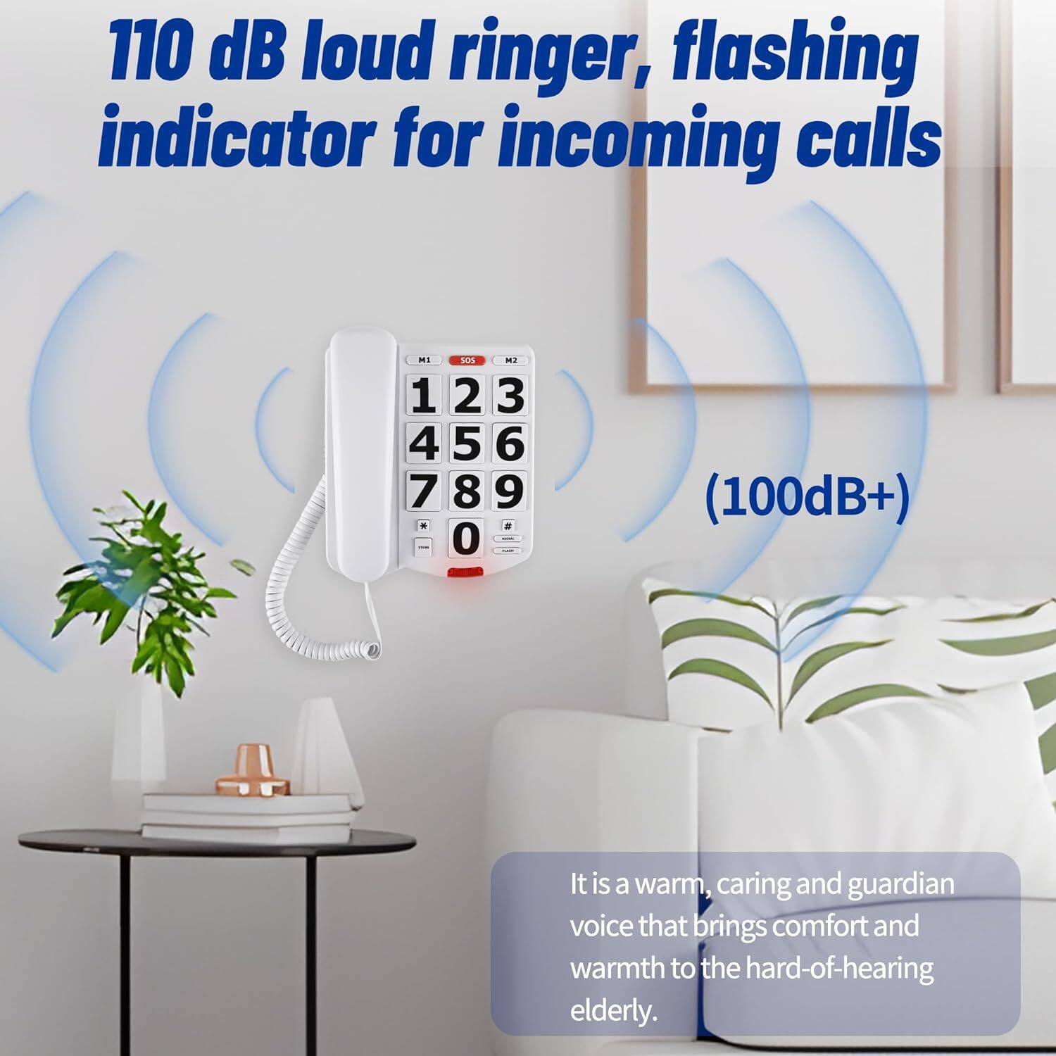 跨境专供电商有线电话机大数字按键老人机音量可调节电话机英文款