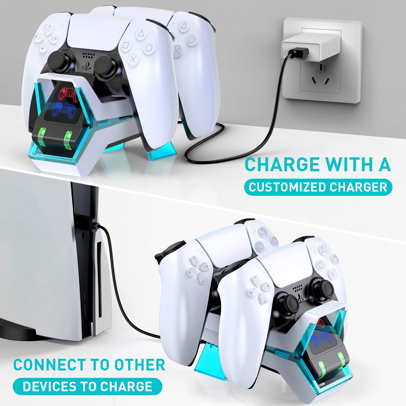 Suitable for Ps5 Handle Fast Charger Contact Dual-Seat Charging Game Handle Charging Base Accessories with Light Screen