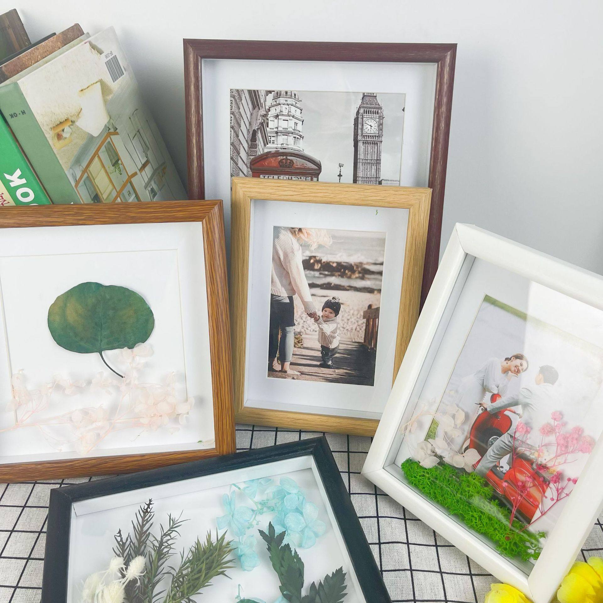 Picture Frame Stereo Hollow Wooden Photo Frame Table Creative Ornaments Home Decoration Photo Frame Multi-Color Dried Flower Photo Frame