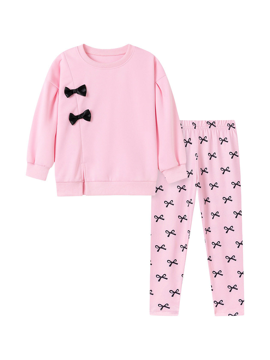 Mädchen-Set, Herbst-Langarm-Kinder-Outfit, Süßes Schleifen-Baby-Herbstkleidung