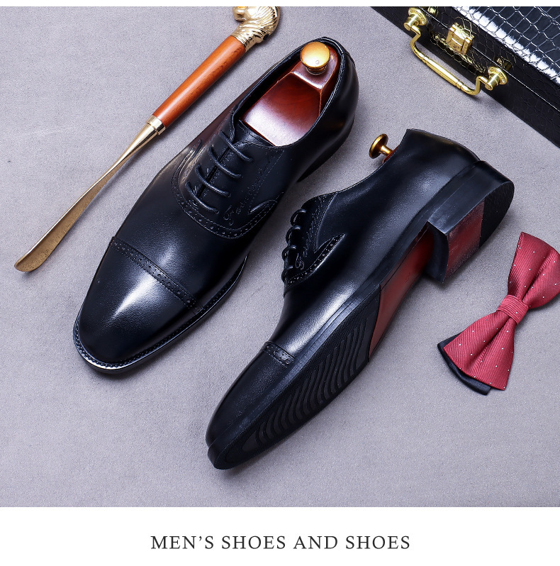 Giày Oxford nam da bò thật buộc dây mũi nhọn chạm khắc — Màu đen, Màu cà phê
