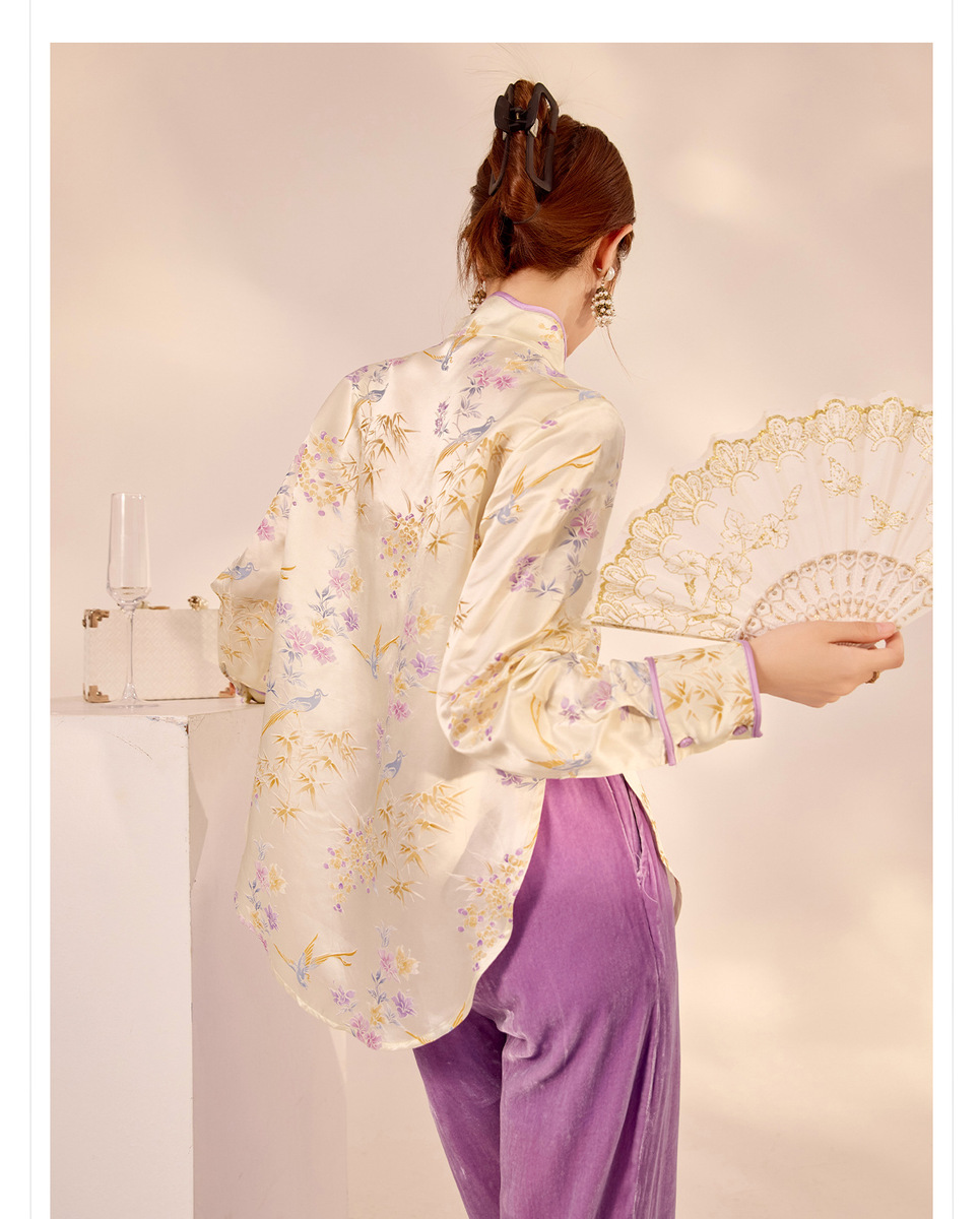 Set áo vest gile và sơ mi nữ cổ đứng thêu hoa kèm quần dài — quần dài, áo ghi lê, áo sơ mi