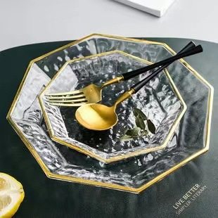 Scandinavian Irregular Western Food Plate Phnom Penh Crystal Casual High-Looking Glass Plate Tray Polygonal Fruit Plate Dried Fruit Plate